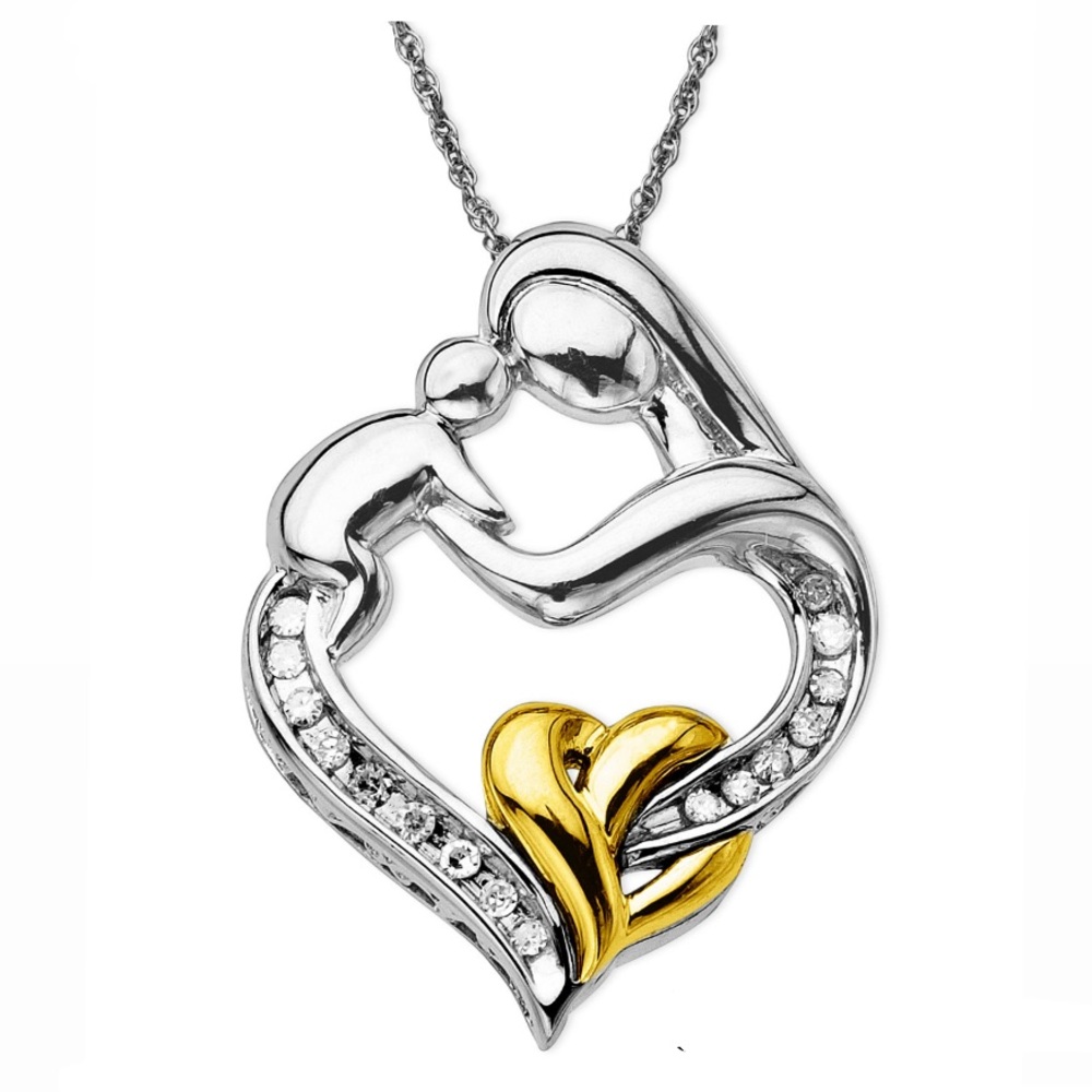 Mother & Infant Diamond Pendant Necklace 14k Gold & Sterling Silver 1/10ct t.w⭐️